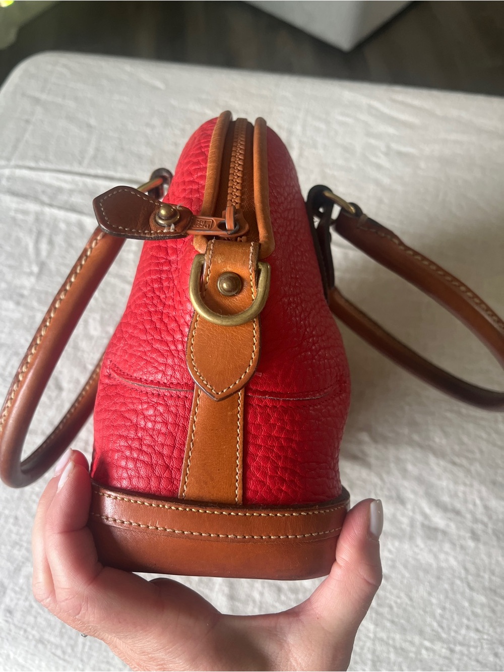 Vintage Dooney & Bourke Red Pebbled Leather Dome Satchel MADE IN THE USA, - Picture 6 of 13